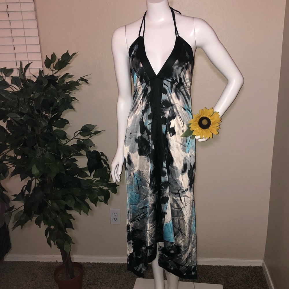 Silk summer beach dress long sundress halter maxi